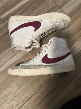 Nike Men’s High-Top Sneakers - White with Burgundy Swoosh
